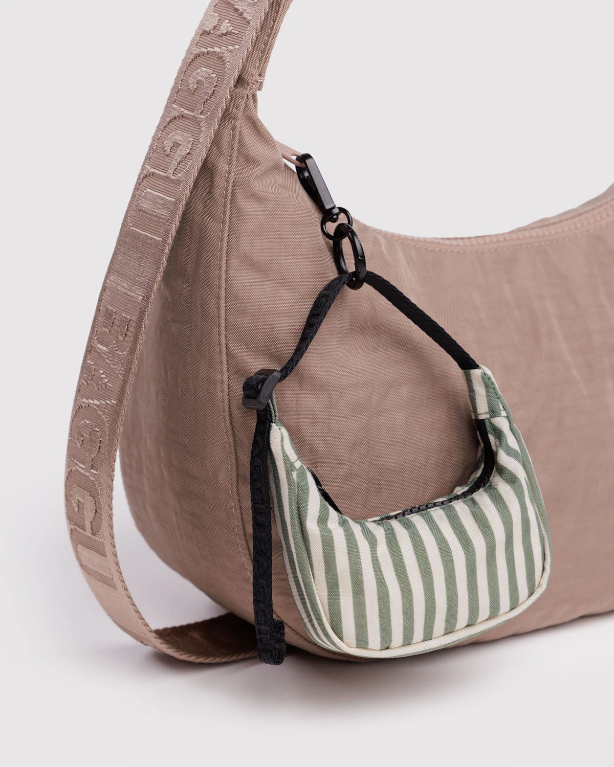 Baggu Crescent Bag Charm, Sage Stripe