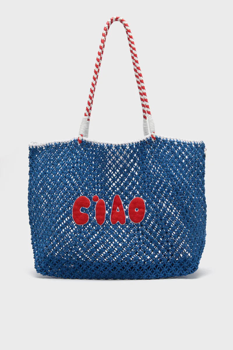 Clare V L'Ete Tote Cobalt w/ Poppy & Cream Ciao