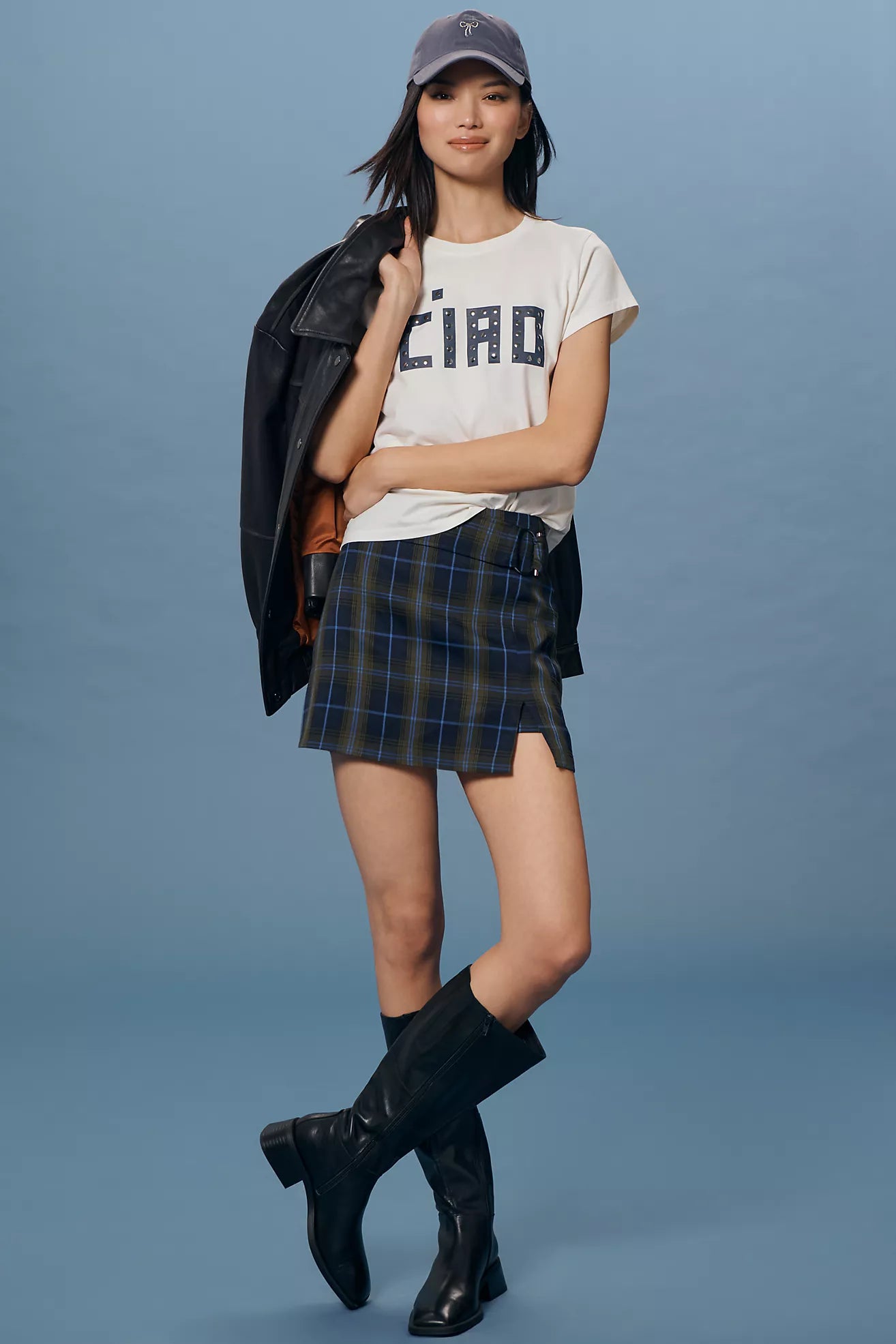Clare V Classic Tee, Block Ciao W/Studs, Cream