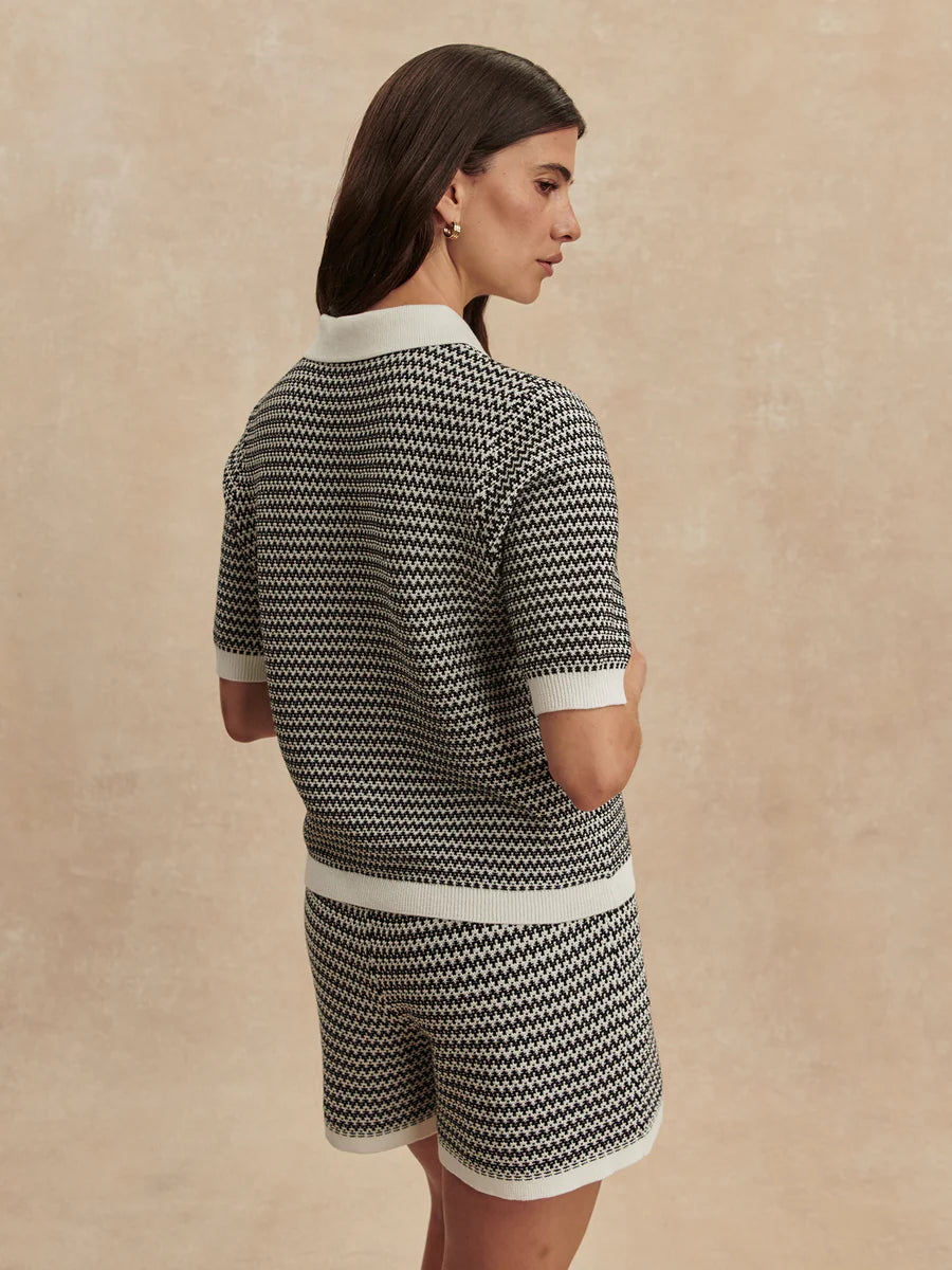 Varley Gaelle Polo Knit Top, Snow White/Black