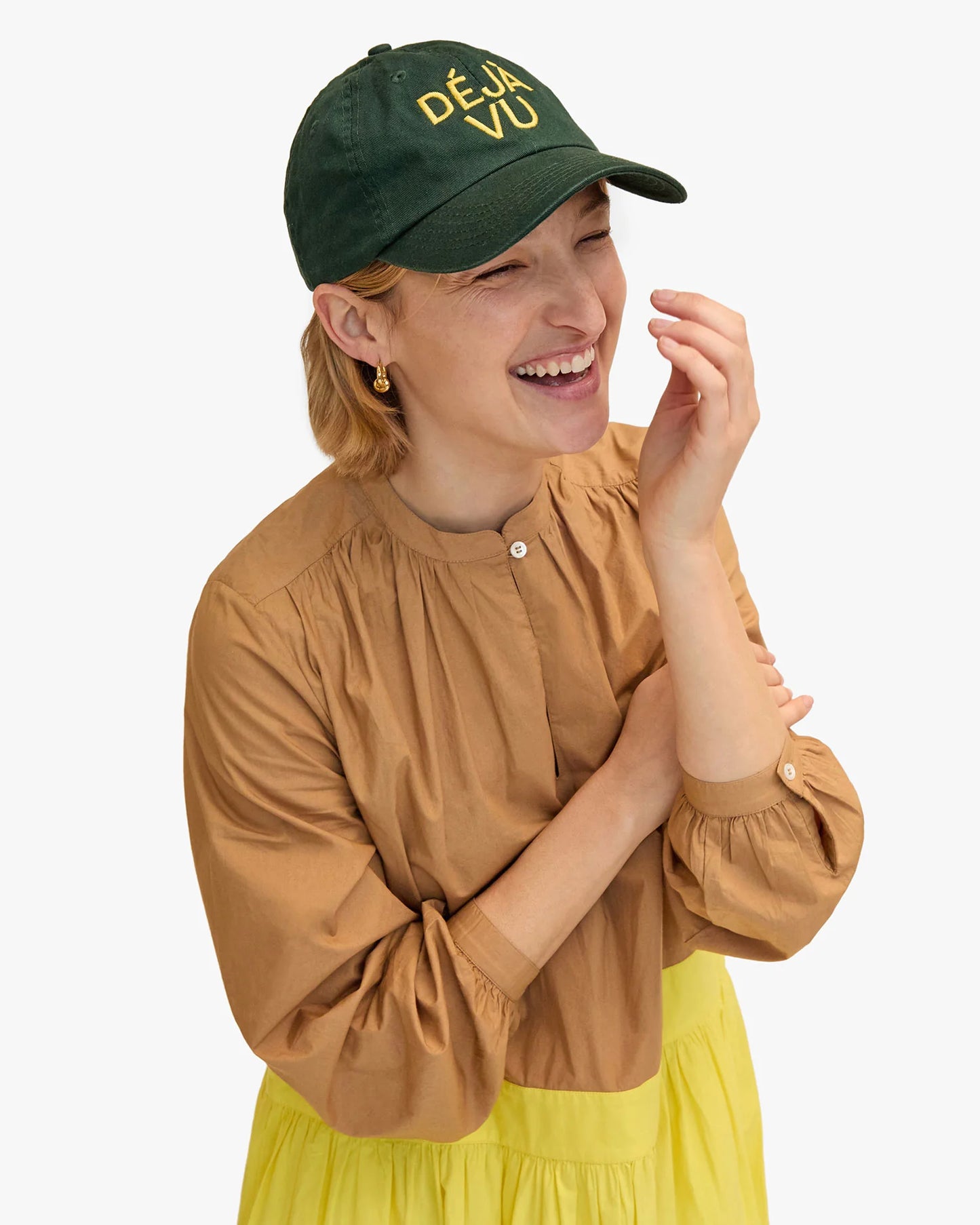 Clare V Baseball Hat, Forest W/ Marigold Deja Vu