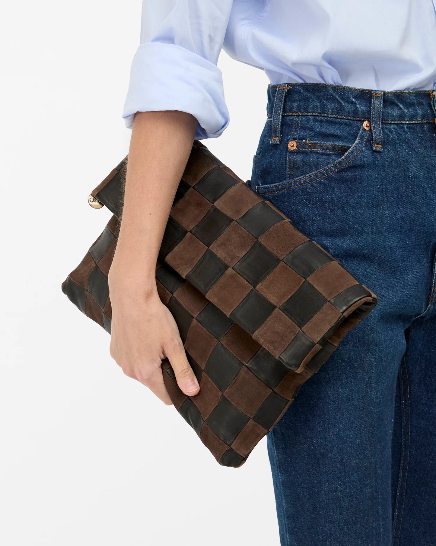 Clare V Carryall Clutch W/ Tabs, Black/Chocolate Checker