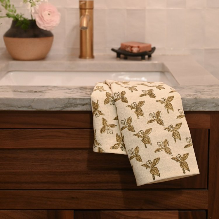 Rebecca Deneau Trillium Hand Block Printed Tea Towel