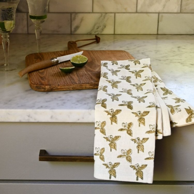 Rebecca Deneau Trillium Hand Block Printed Tea Towel