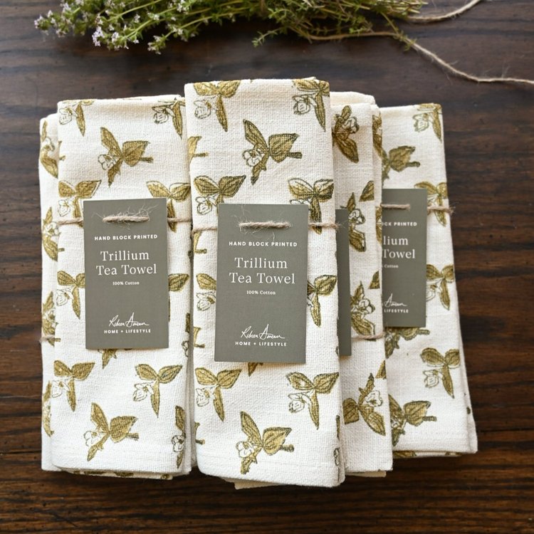 Rebecca Deneau Trillium Hand Block Printed Tea Towel