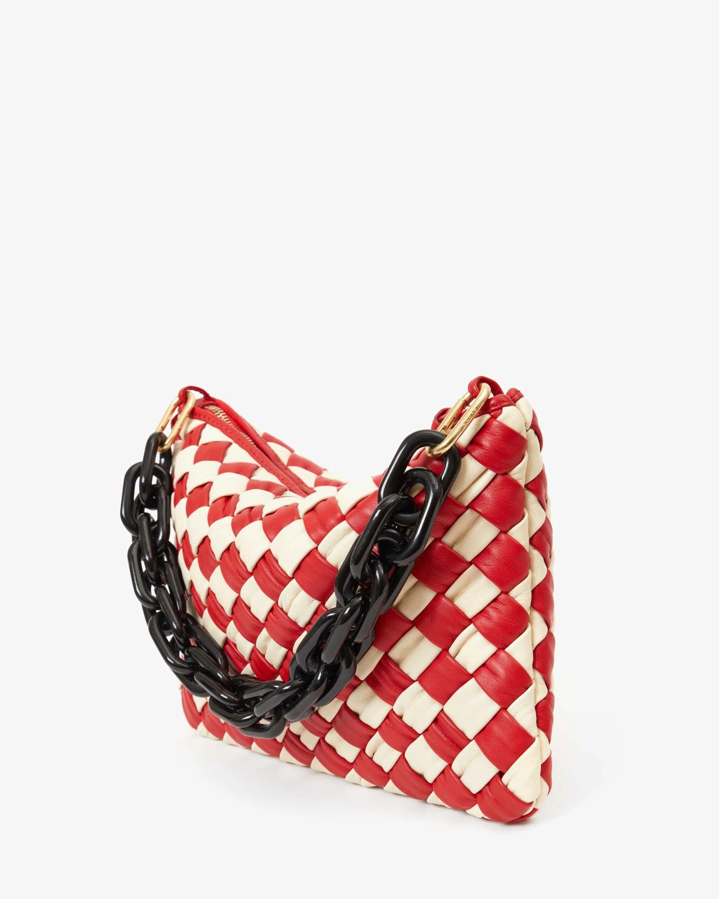 Clare V Flat Clutch w/ Tabs , Puffy Woven Checker Rosa/Cream