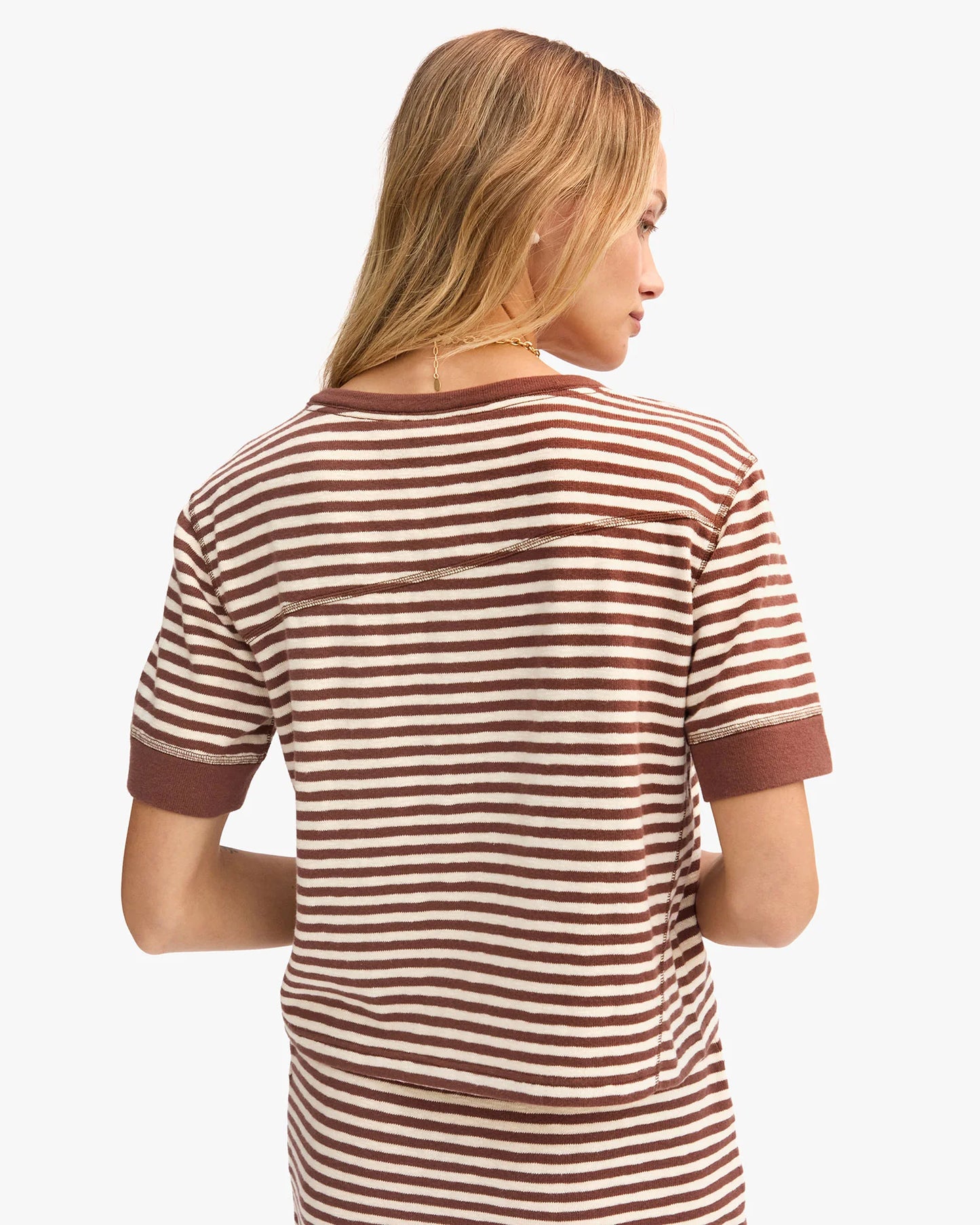Clare V Le Bateau Tee, Brown/Cream Stripe