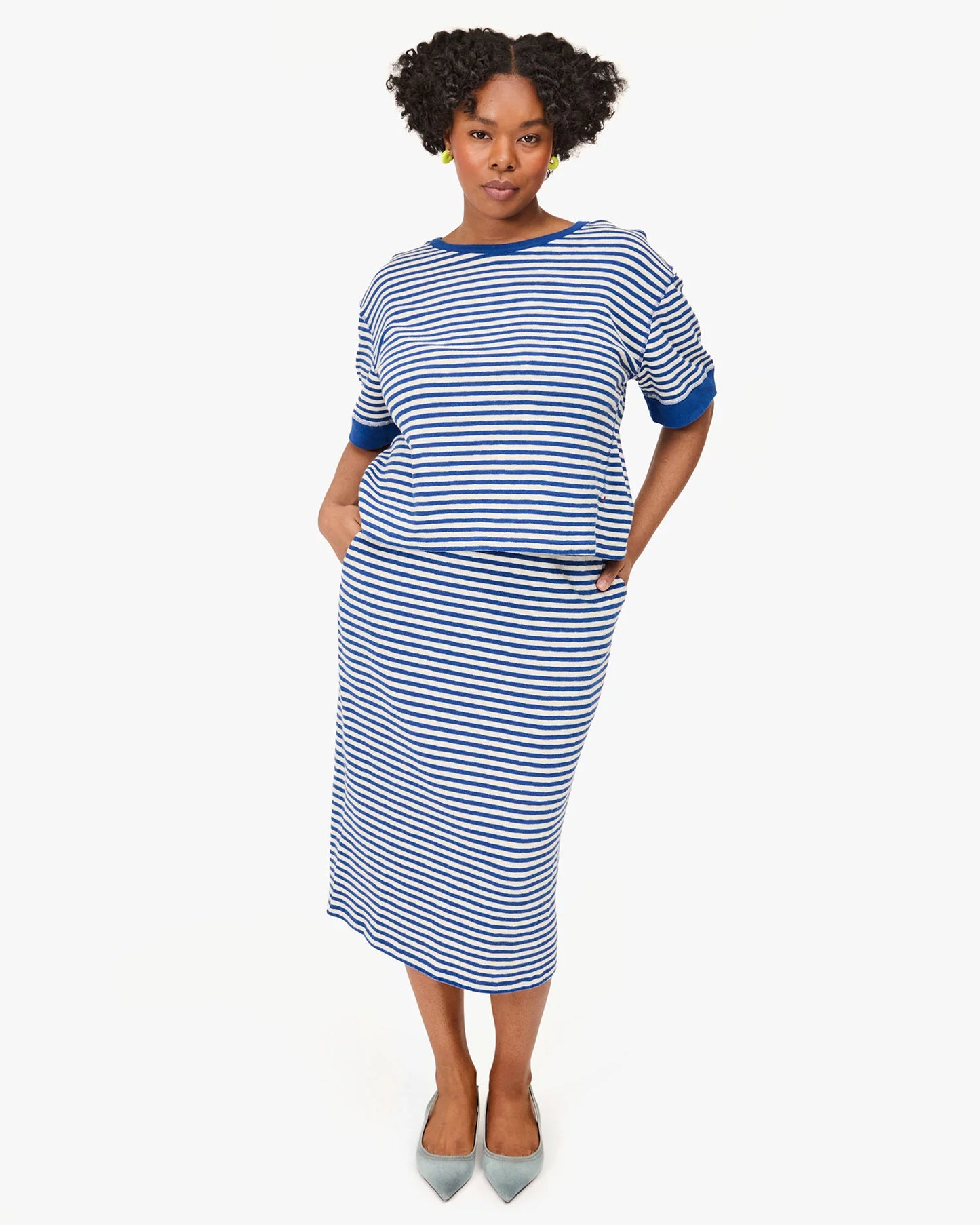 Clare V Le Tube Skirt, Cobalt Cream Stripe