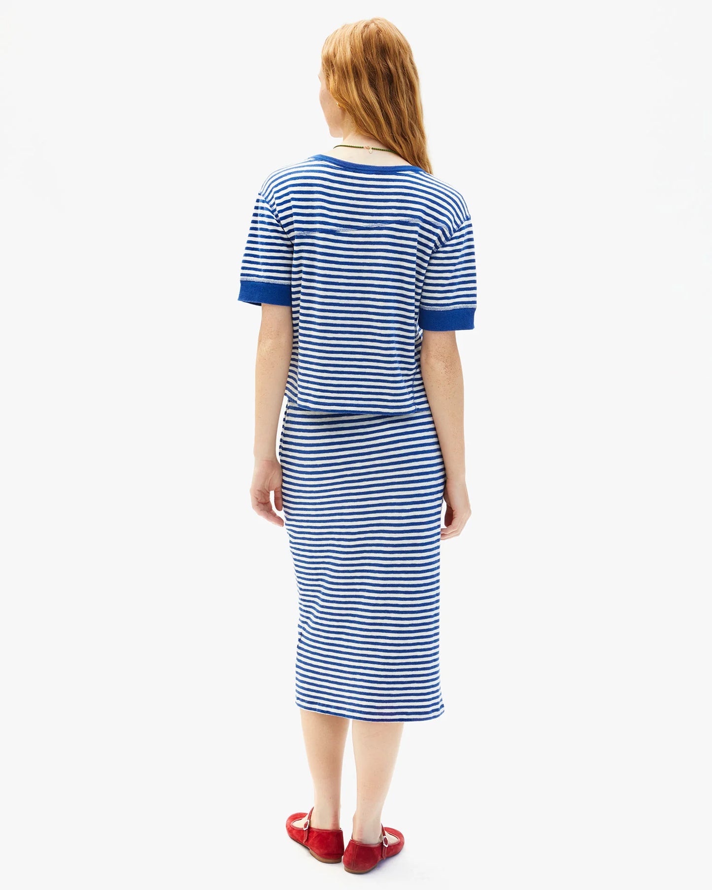 Clare V Le Tube Skirt, Cobalt Cream Stripe