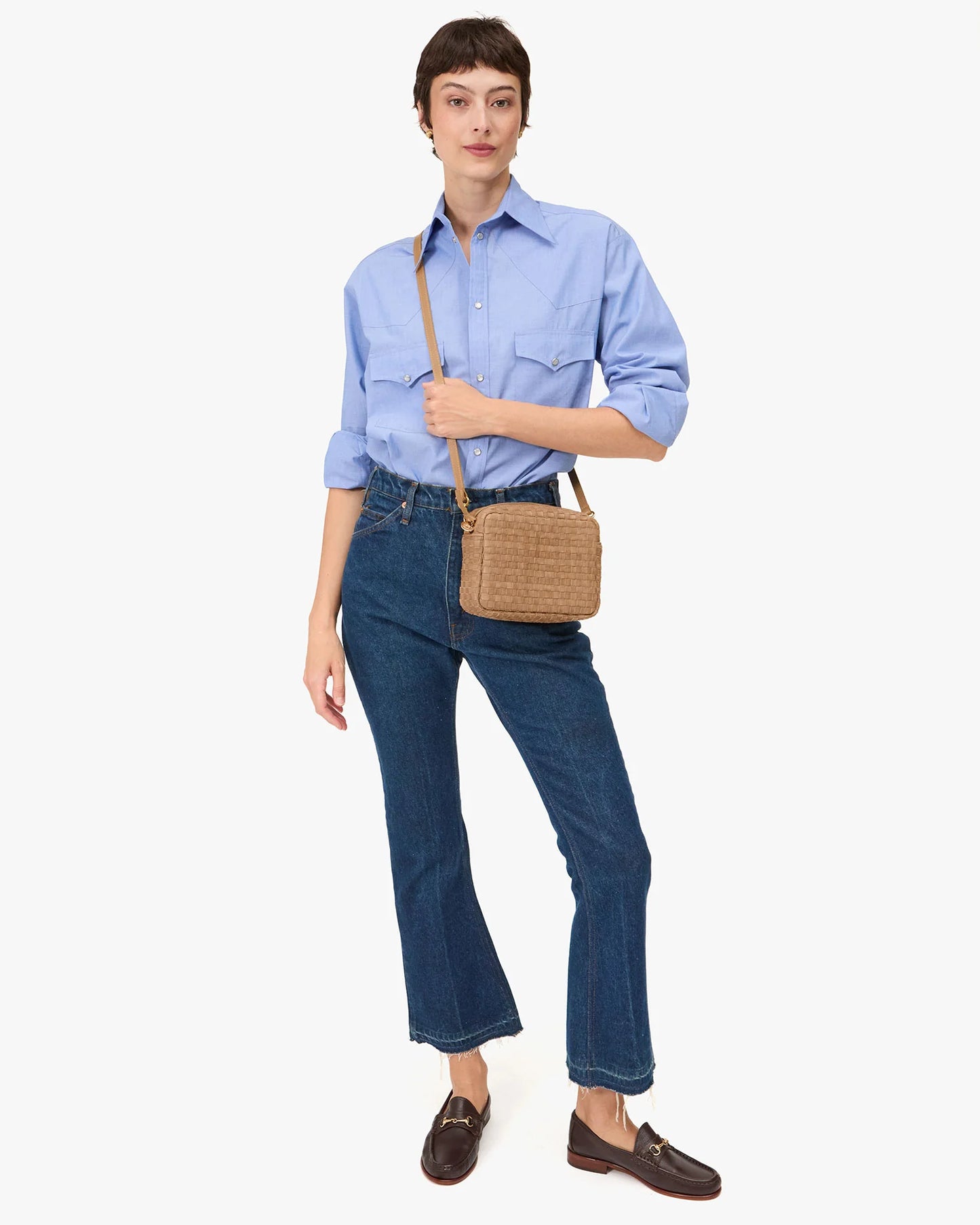 Clare V Midi Sac Clay Nappa & Suede Woven Checker