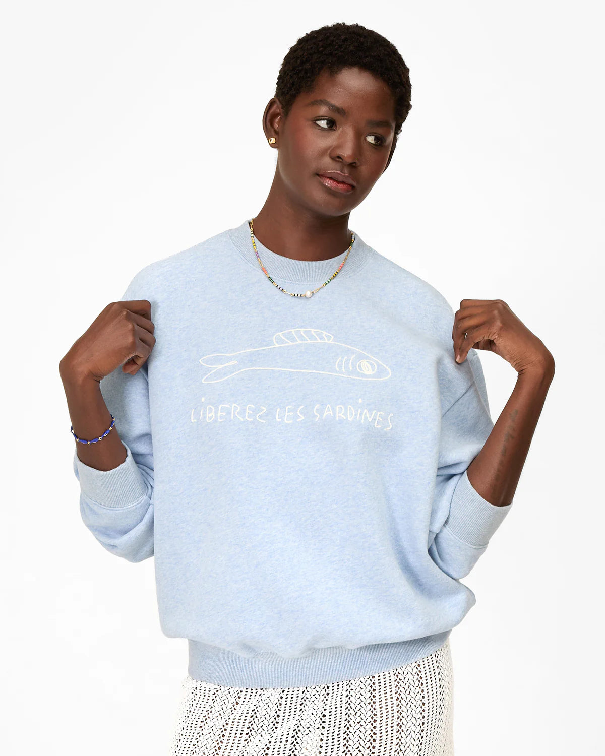 Clare V Oversized Sweatshirt Liberez Les Sardines, Heather Blue