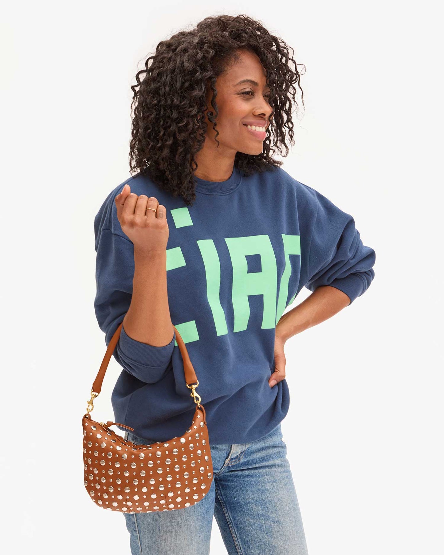 Clare V Petit Moyen Messenger, Cuoio Nappa w/ Studs