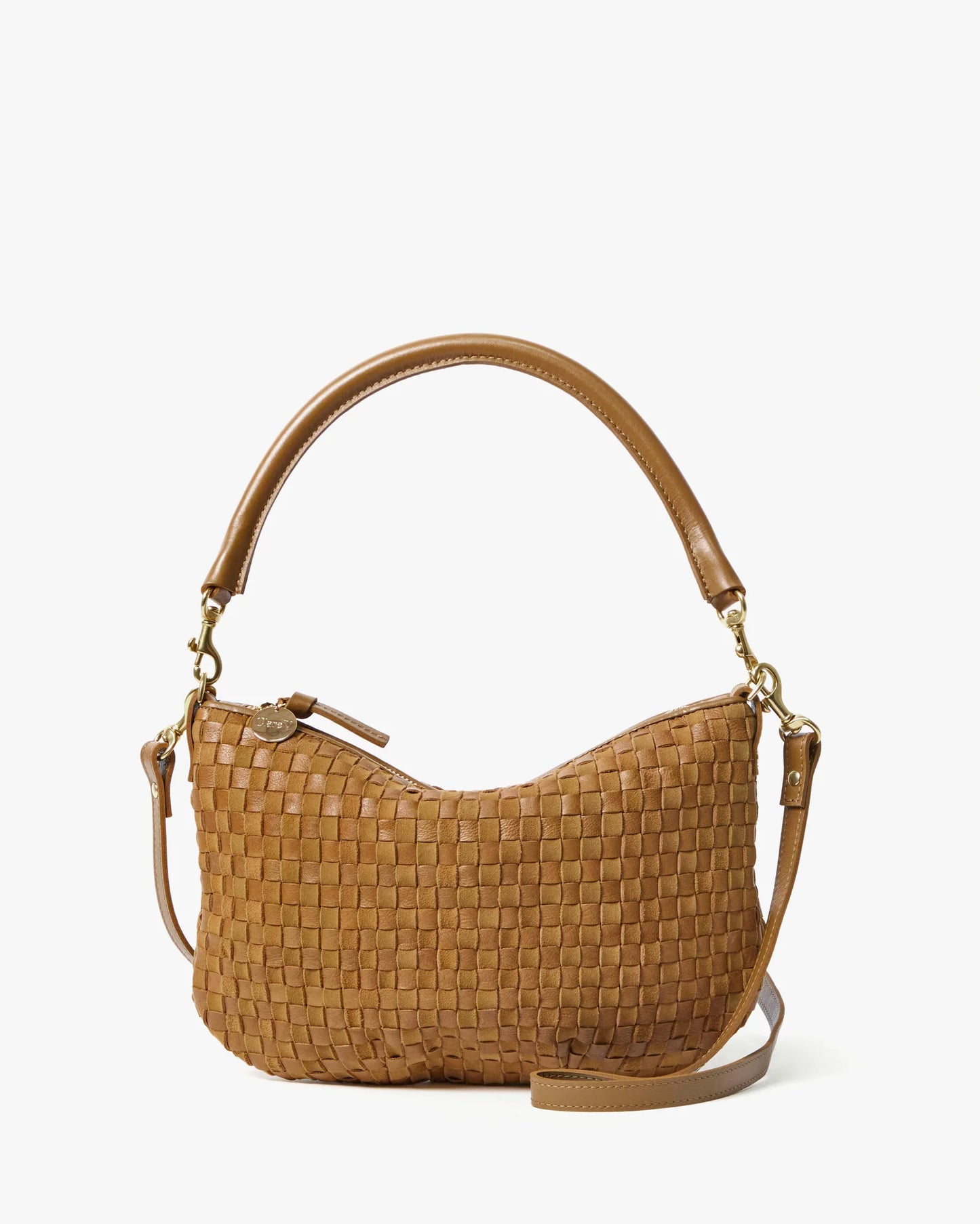 Clare V Petite Moyen Messenger Leather & Suede Woven Checker, Sequoia