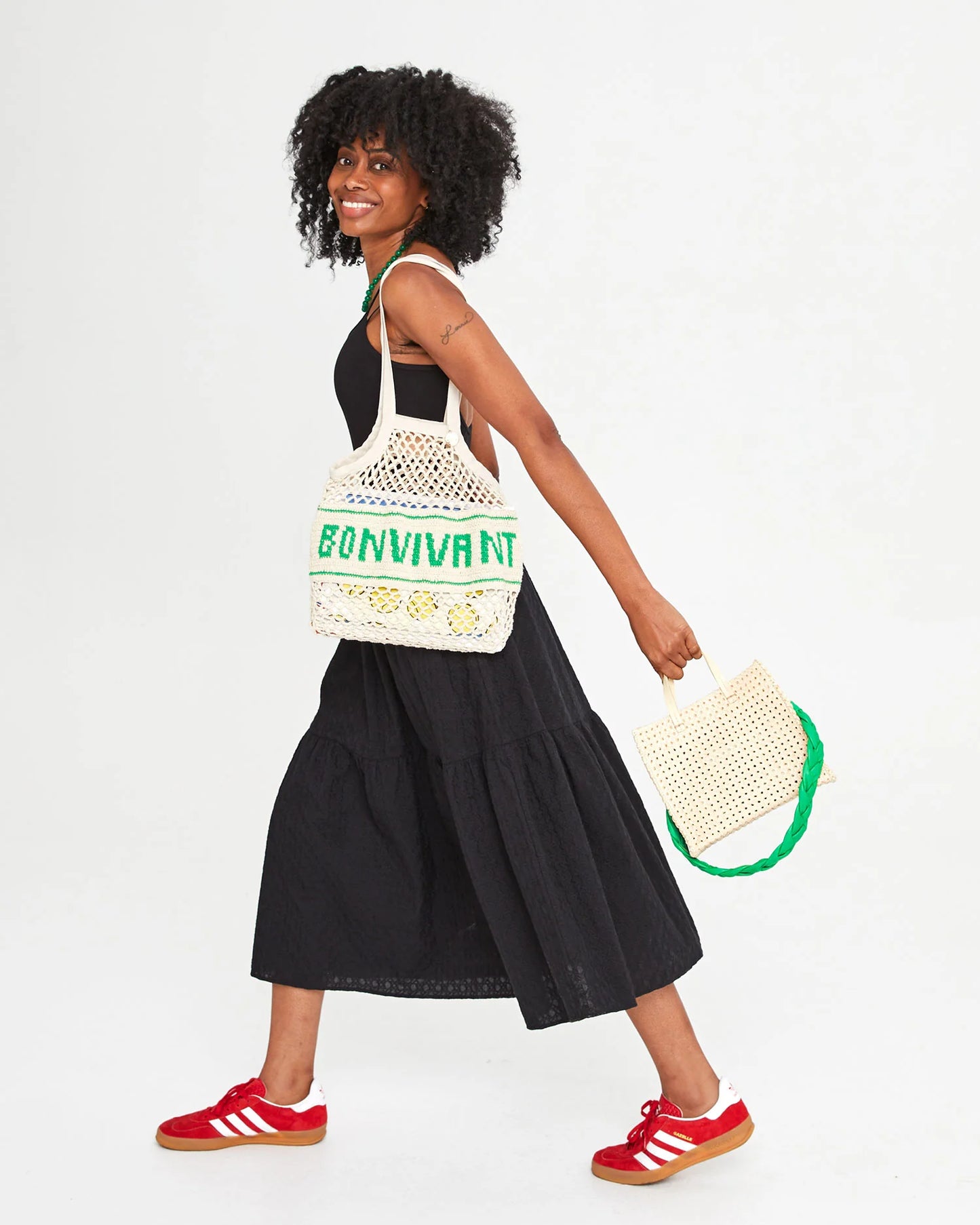 Clare V Woven Netty, Natural W/ Green Bon Vivant