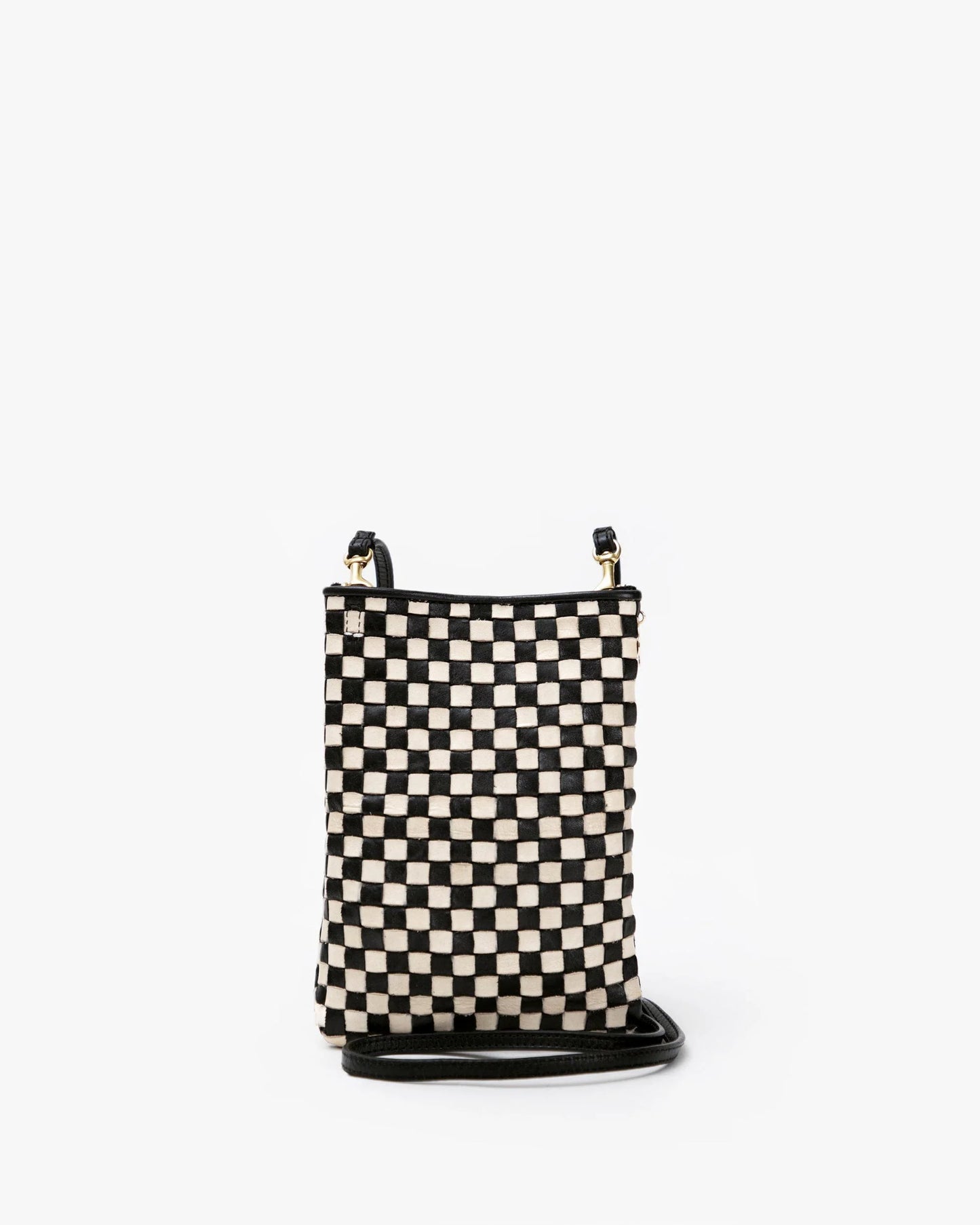Clare V Poche Woven Checker, Black/ Cream