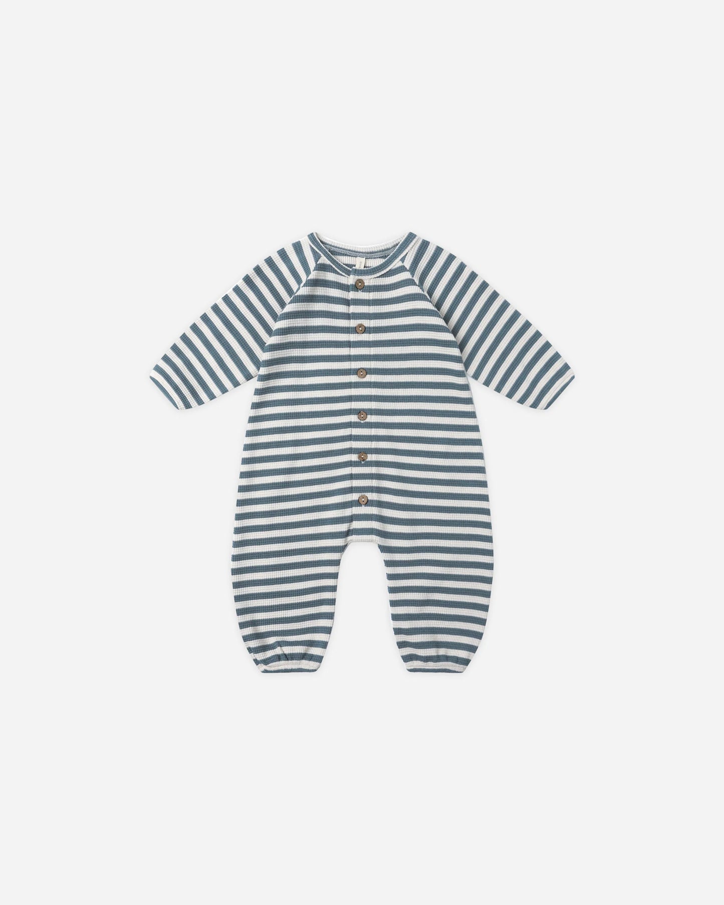 Quincy Mae Waffle Long Sleeve Jumpsuit, Ocean Stripe