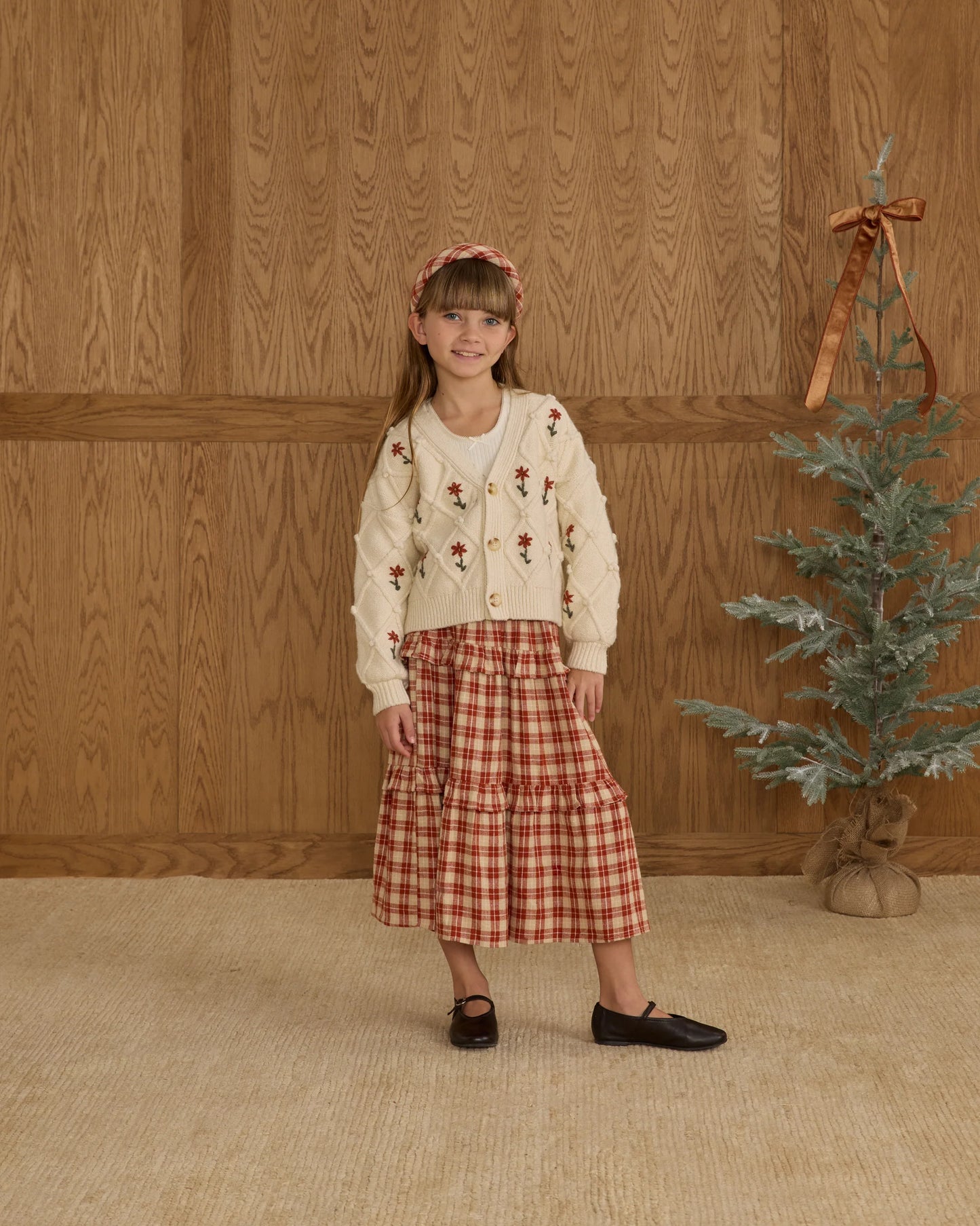 Rylee + Cru Boxy Crop Cardigan, Natural/Winter Daisy Embroidery