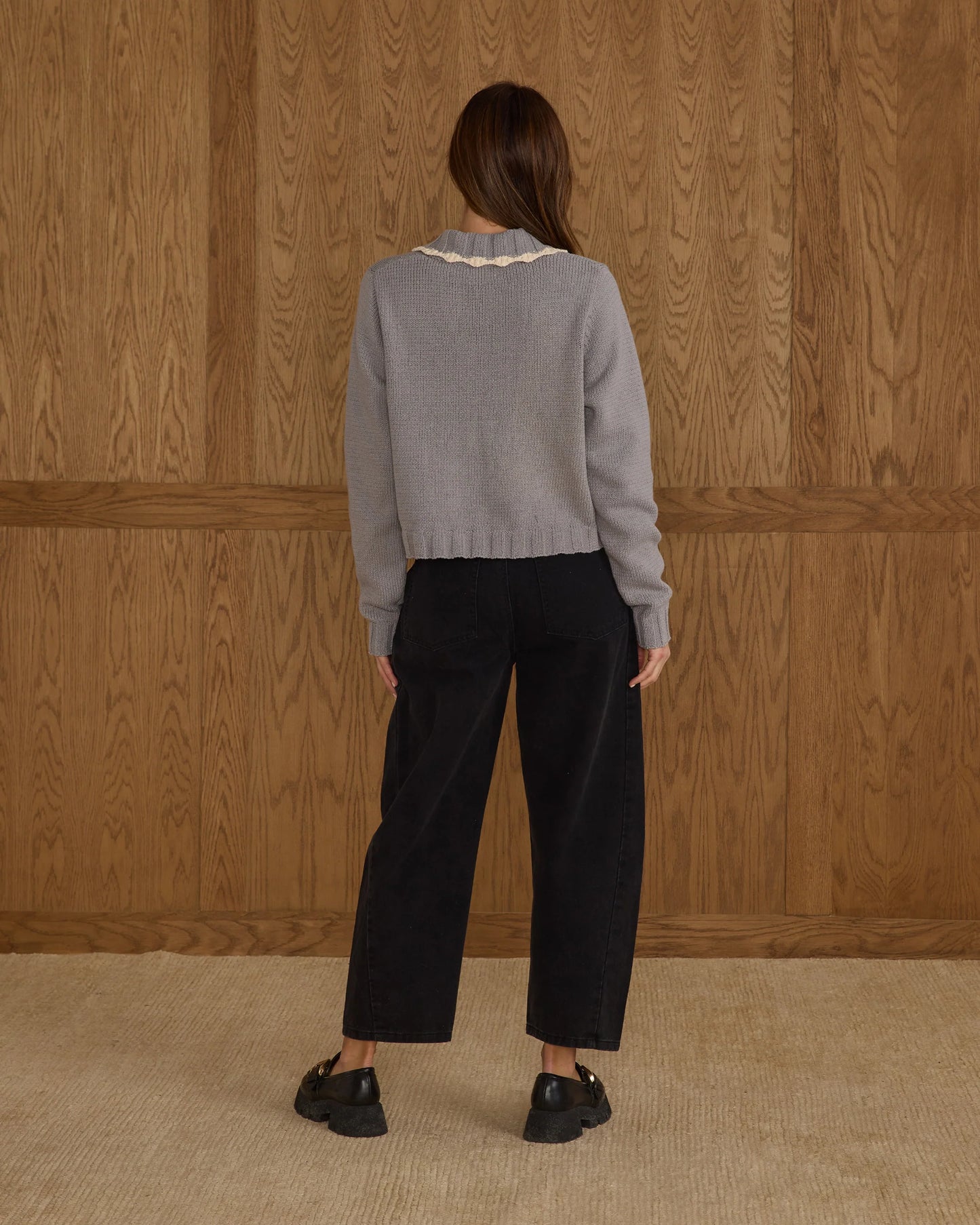 Rylee + Cru Women's Collared Cardigan, Dusty Blue