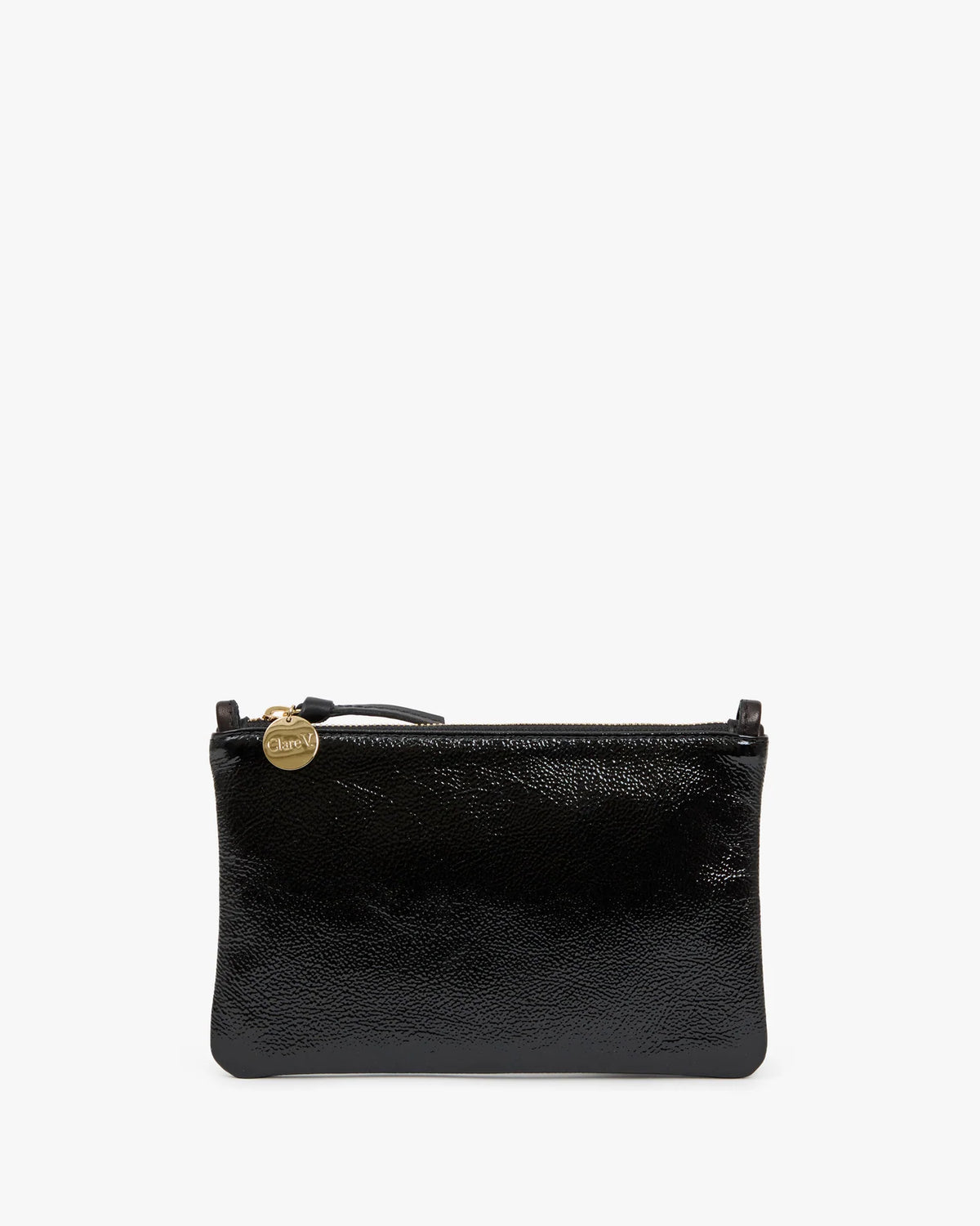 Clare V Wallet Clutch w/Tabs, Black Crinkle Patent