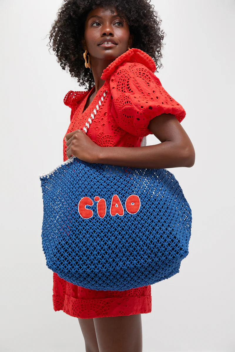 Clare V L'Ete Tote Cobalt w/ Poppy & Cream Ciao