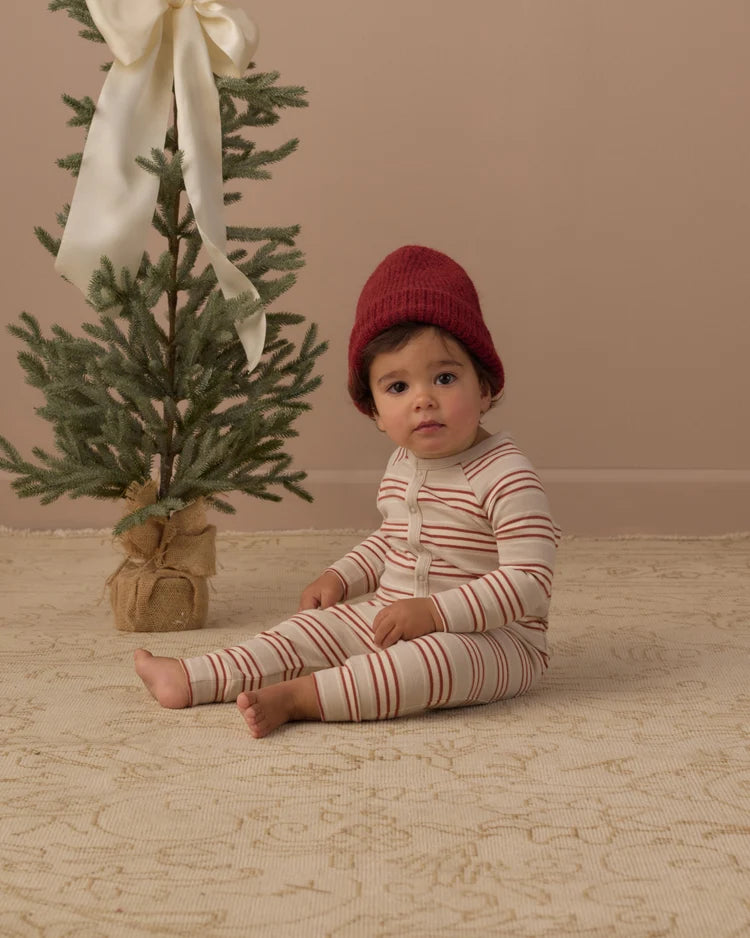 Rylee + Cru Organic Long John Pajamas, Holiday Stripe/Ruby