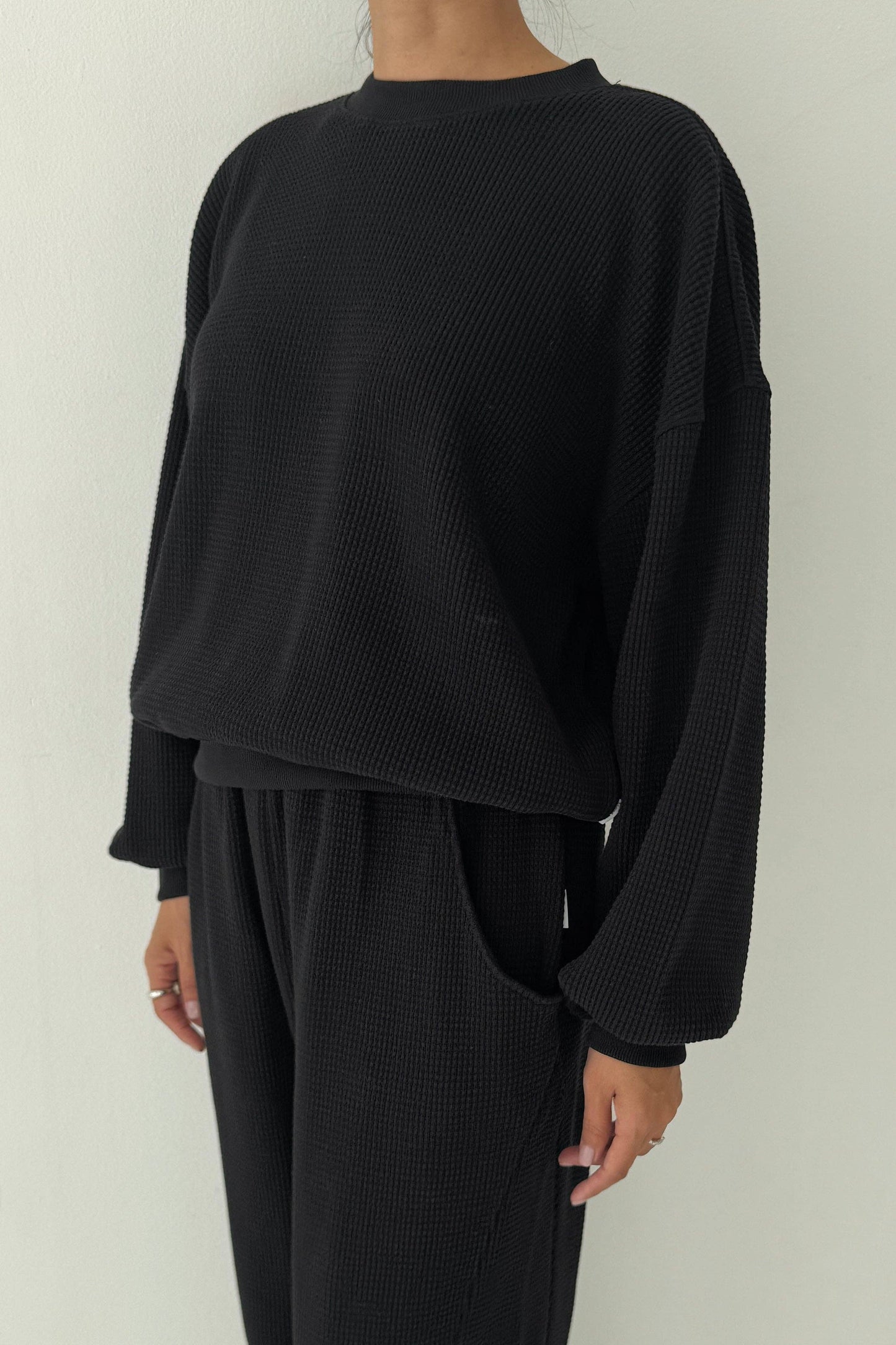 Le Bon Shoppe Waffle Core Sweatshirt, True Black
