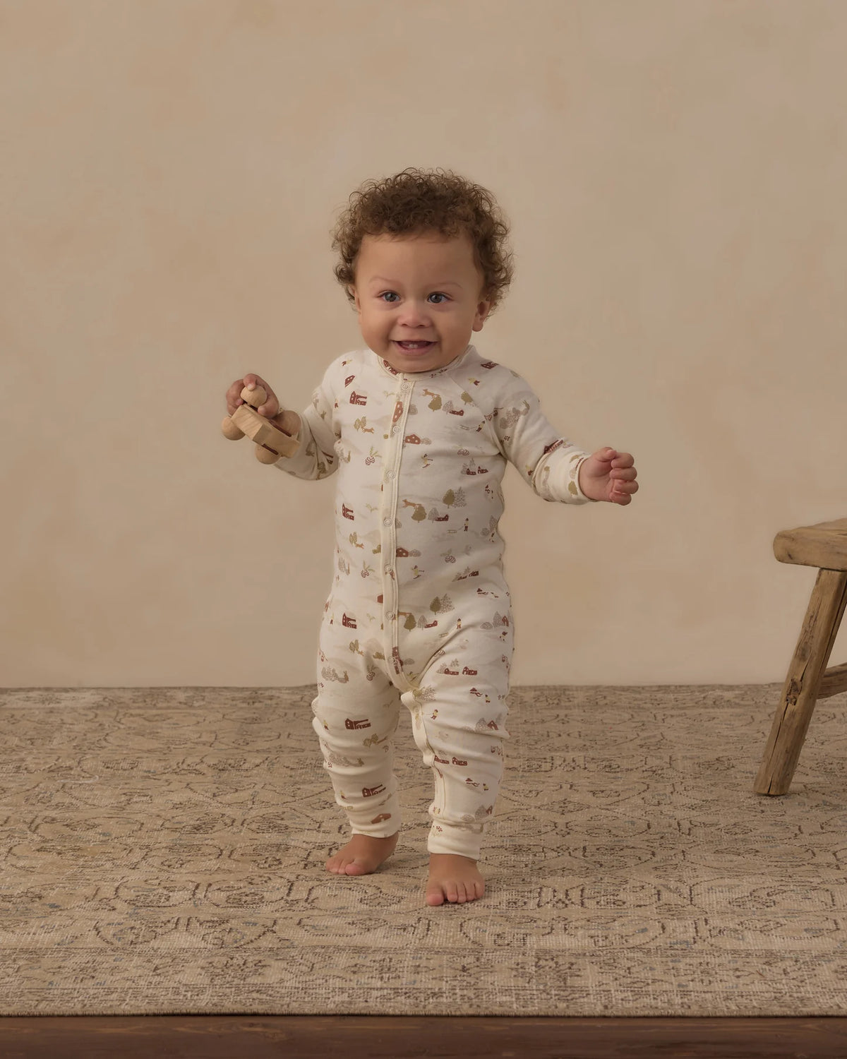 Rylee + Cru Organic Pajama Long John Ski Town, Ivory AW26_D2