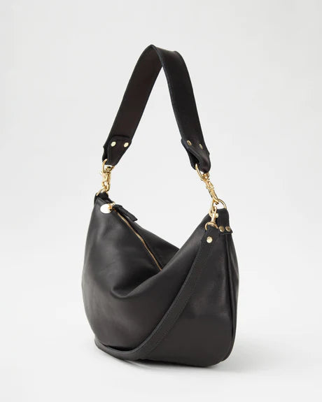 Clare V Moyen Messenger, Black Velvet Leather