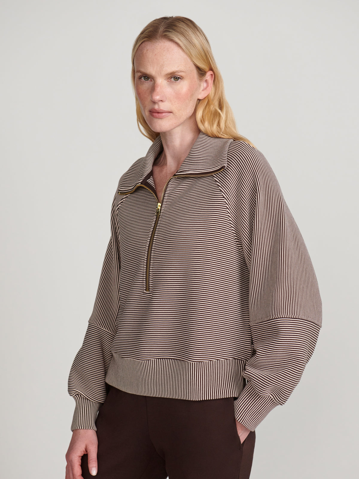 Varley Milano Half Zip Sweat 2.0, Coffee Bean/Birch