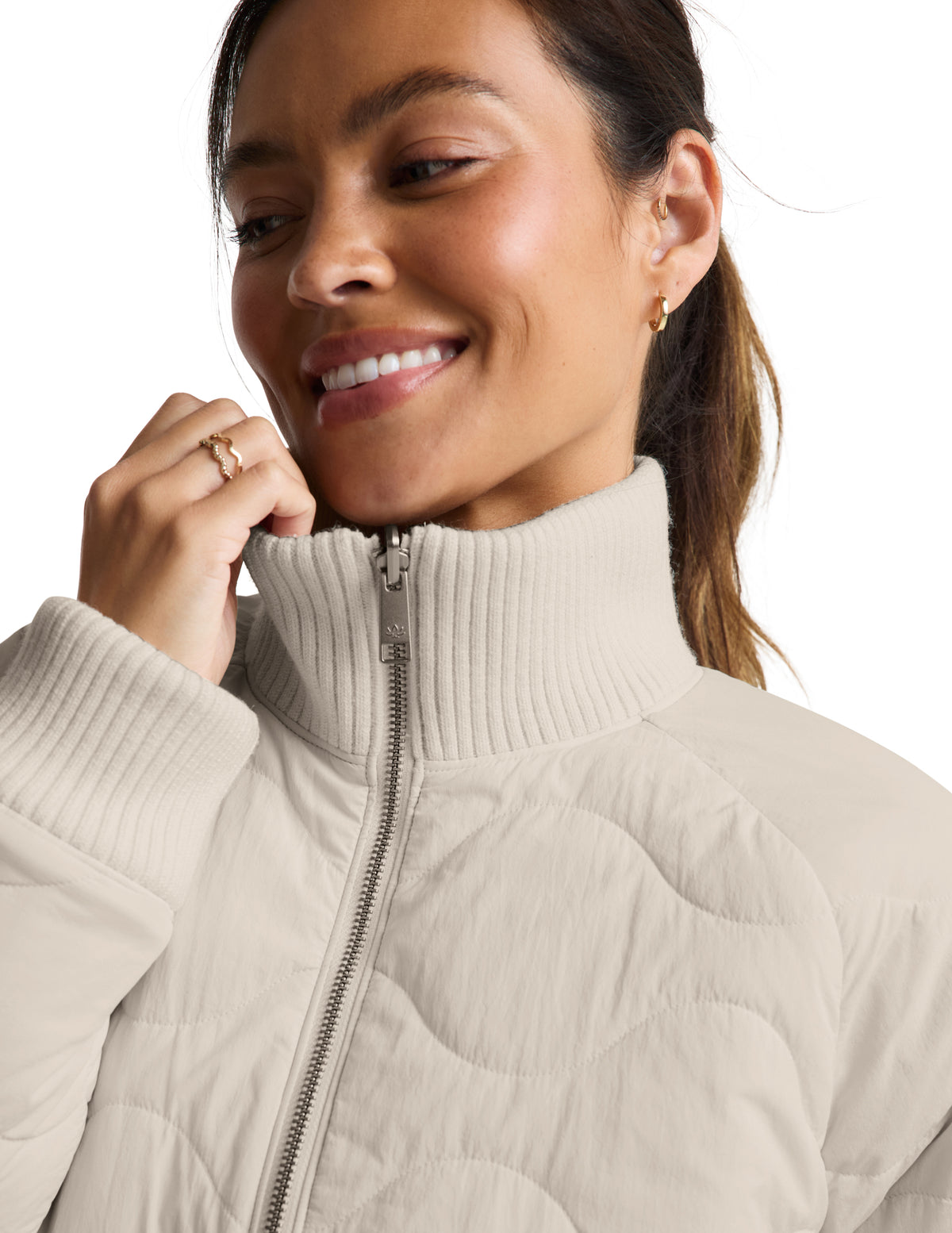 Beyond Yoga Roam Quilted Reversible Jacket, Bone Riverbed