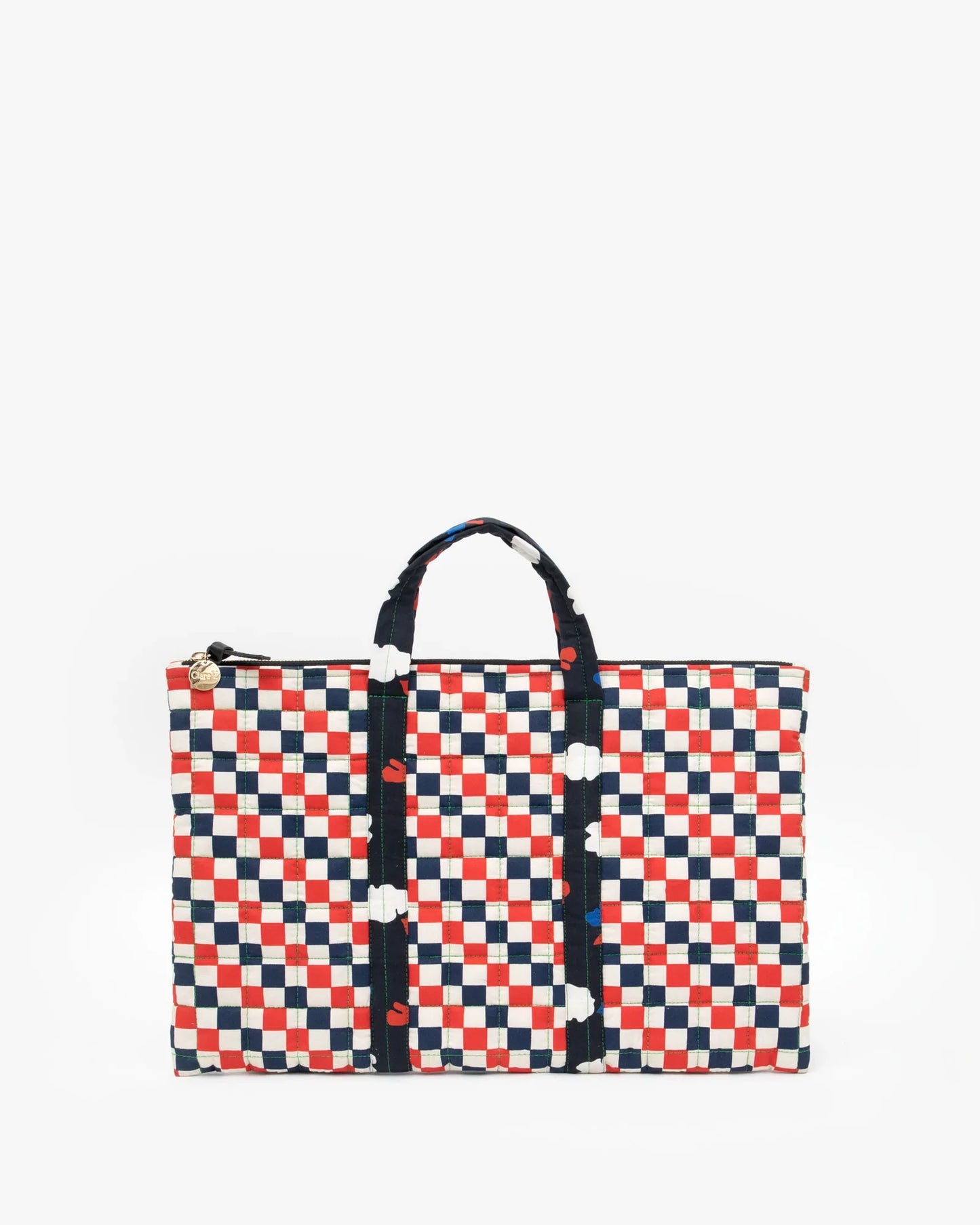 Clare V Laptop Case, Navy & Poppy Checker