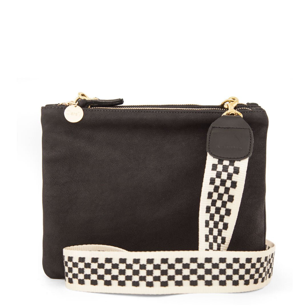 Clare V Checker Crossbody Strap, Black and Cream