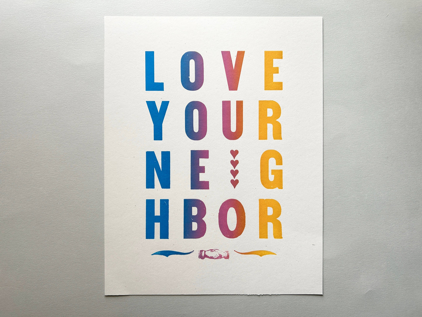 Runaway Press 11x14 Letterpress Print, Love Your Neighbor