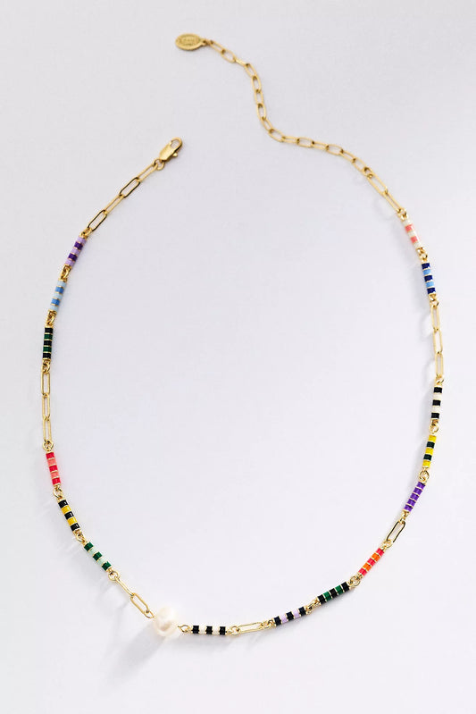 Clare V Le Stripe Pearl Necklace, Multi Color