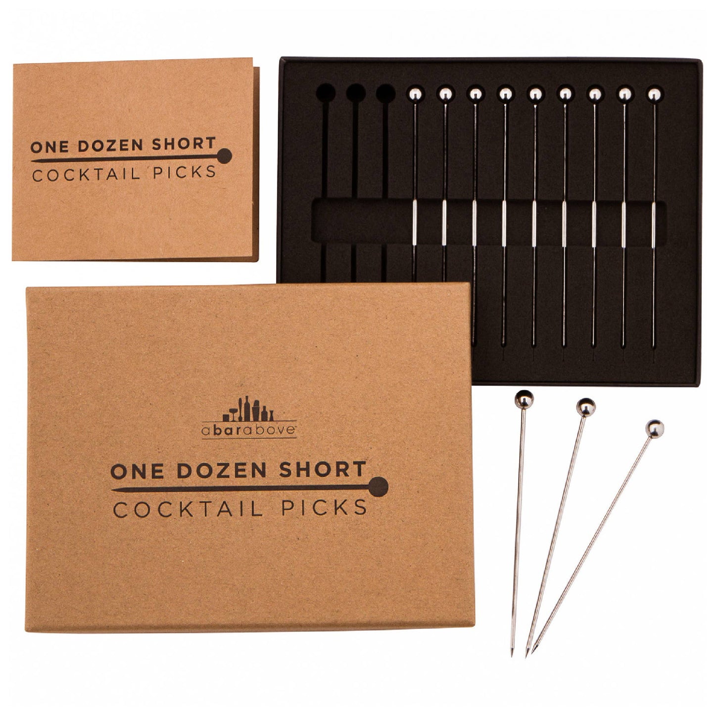 A Bar Above Stainless Cocktail Picks for Garnishes, 12 Piece, Short
