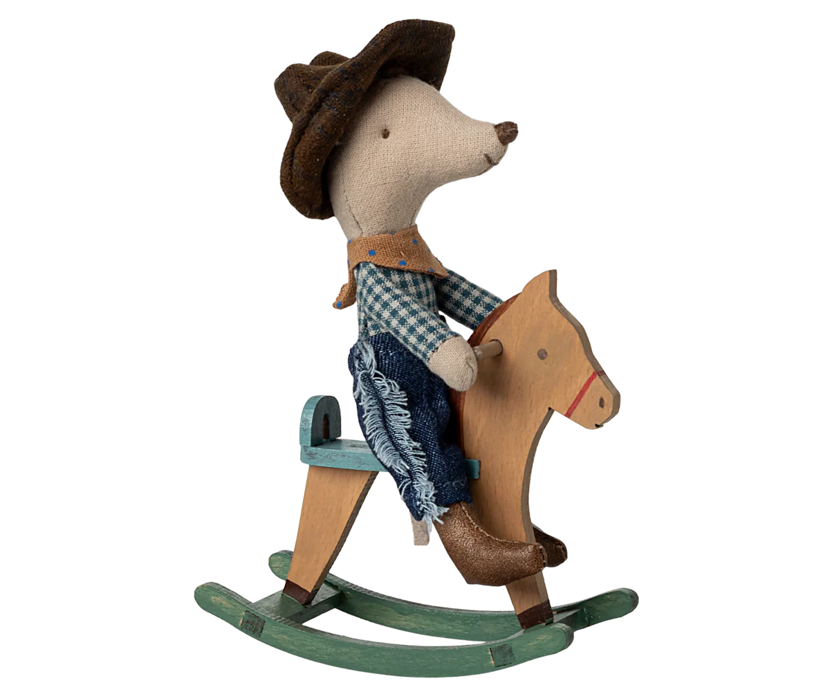 Maileg Cowboy Mouse on Rocking Horse, Little Brother