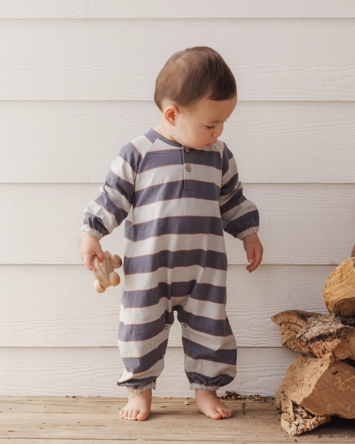 Rylee + Cru Henley Jumpsuit Sage Stripe, Midnight