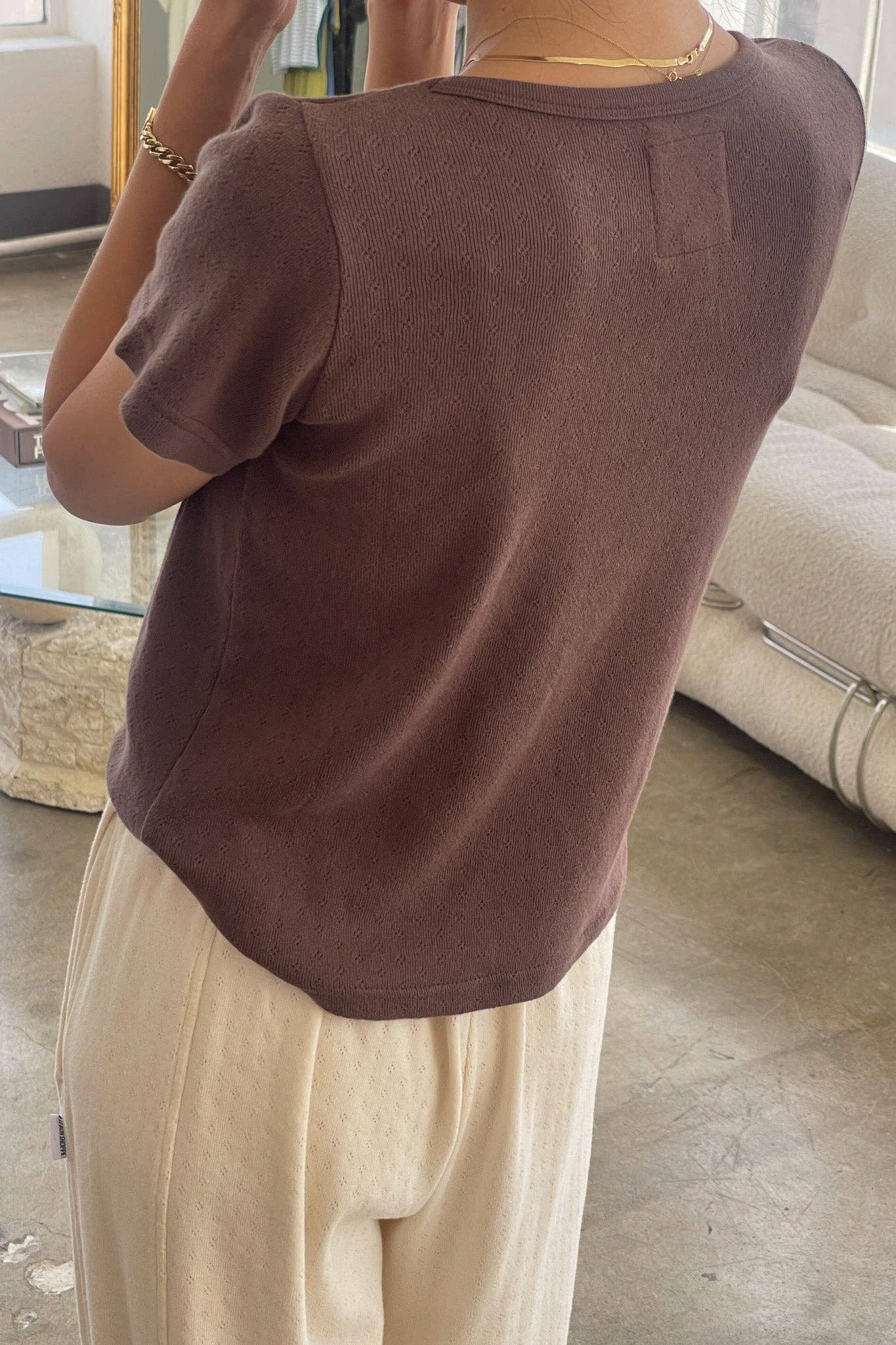 Le Bon Shoppe Pointelle Babe Tee, Chocolate