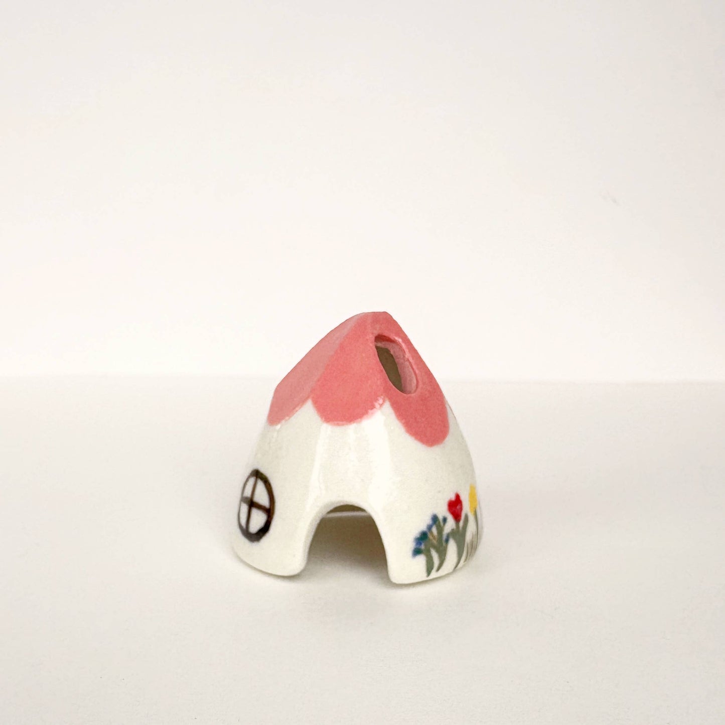 Spalted Home Pink Ceramic Mouse House Cone Incense Burner