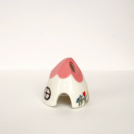 Spalted Home Pink Ceramic Mouse House Cone Incense Burner