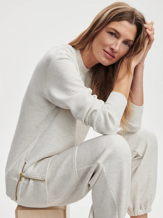 Varley Gabriella Sweat Top, Ivory Marl