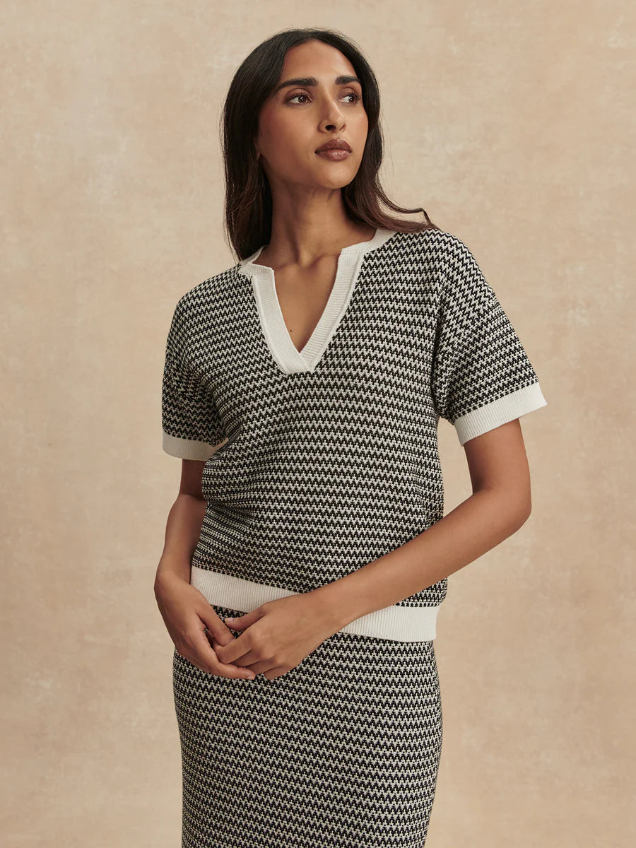 Varley Dora Knit Top 2.0, Snow White/Black