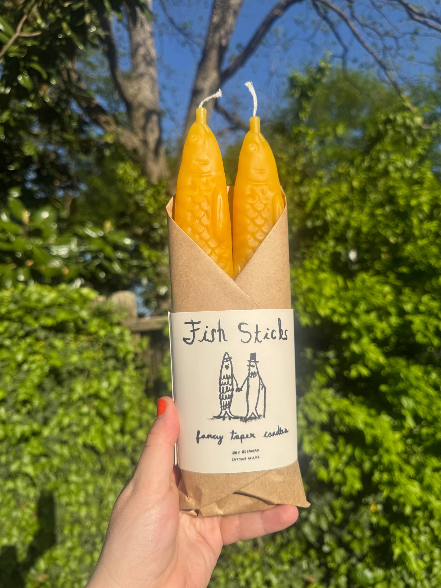 Tinned Candle, Fancy Beeswax Fish Shaped Taper Candles