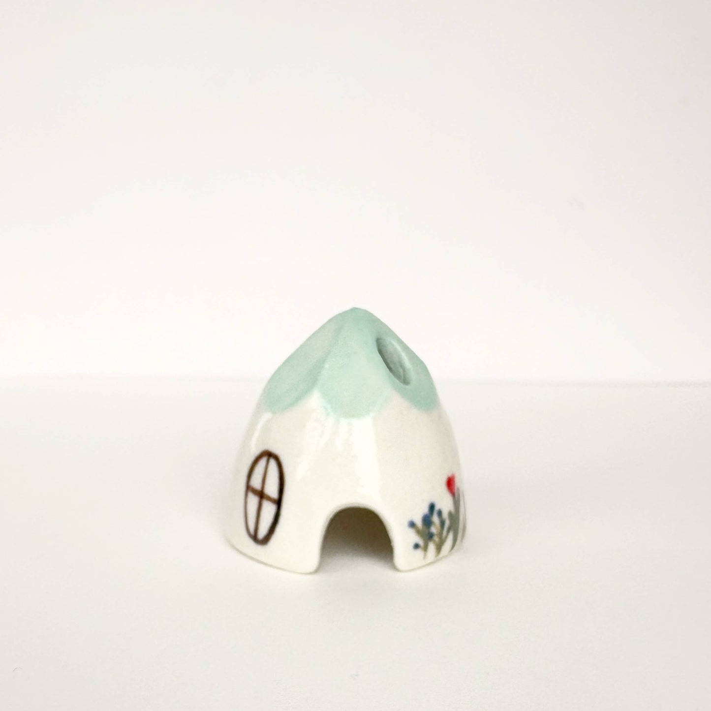 Spalted Home Turquoise Ceramic Mouse House Cone Incense Burner
