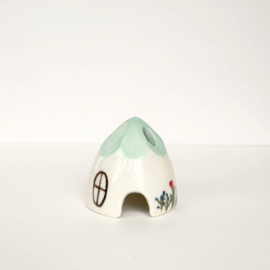Spalted Home Turquoise Ceramic Mouse House Cone Incense Burner
