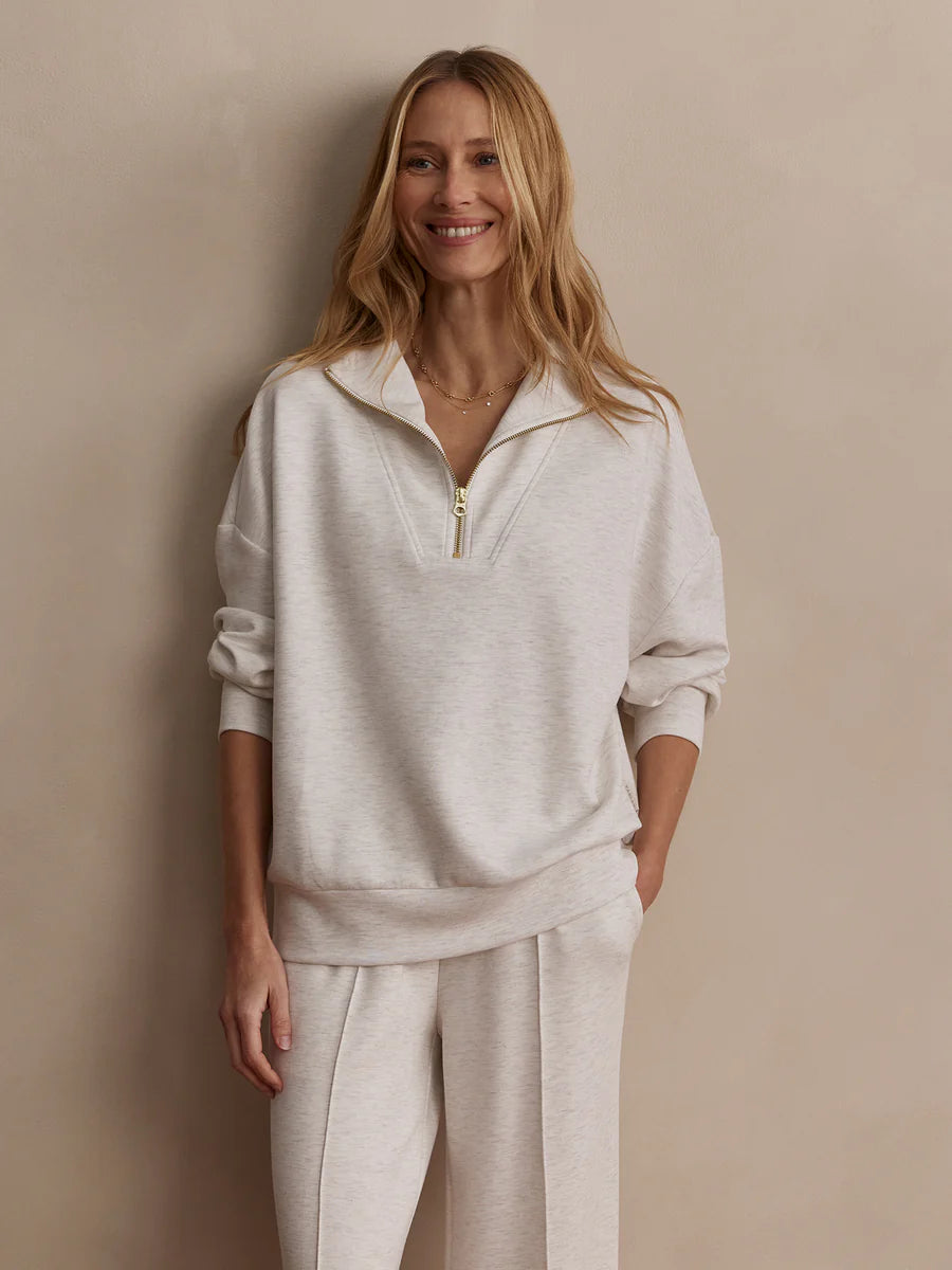 Varley Hawley Half Zip Sweat, Ivory Marl