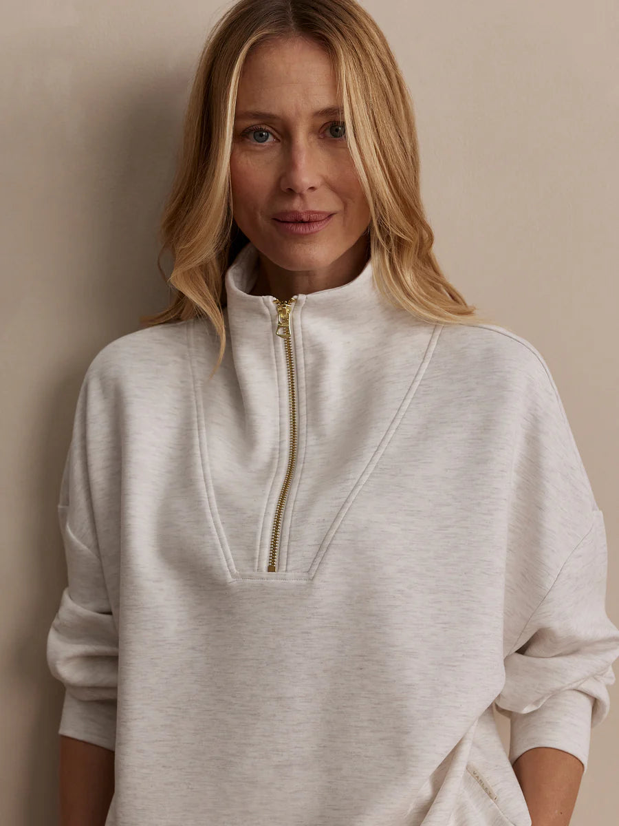 Varley Hawley Half Zip Sweat, Ivory Marl