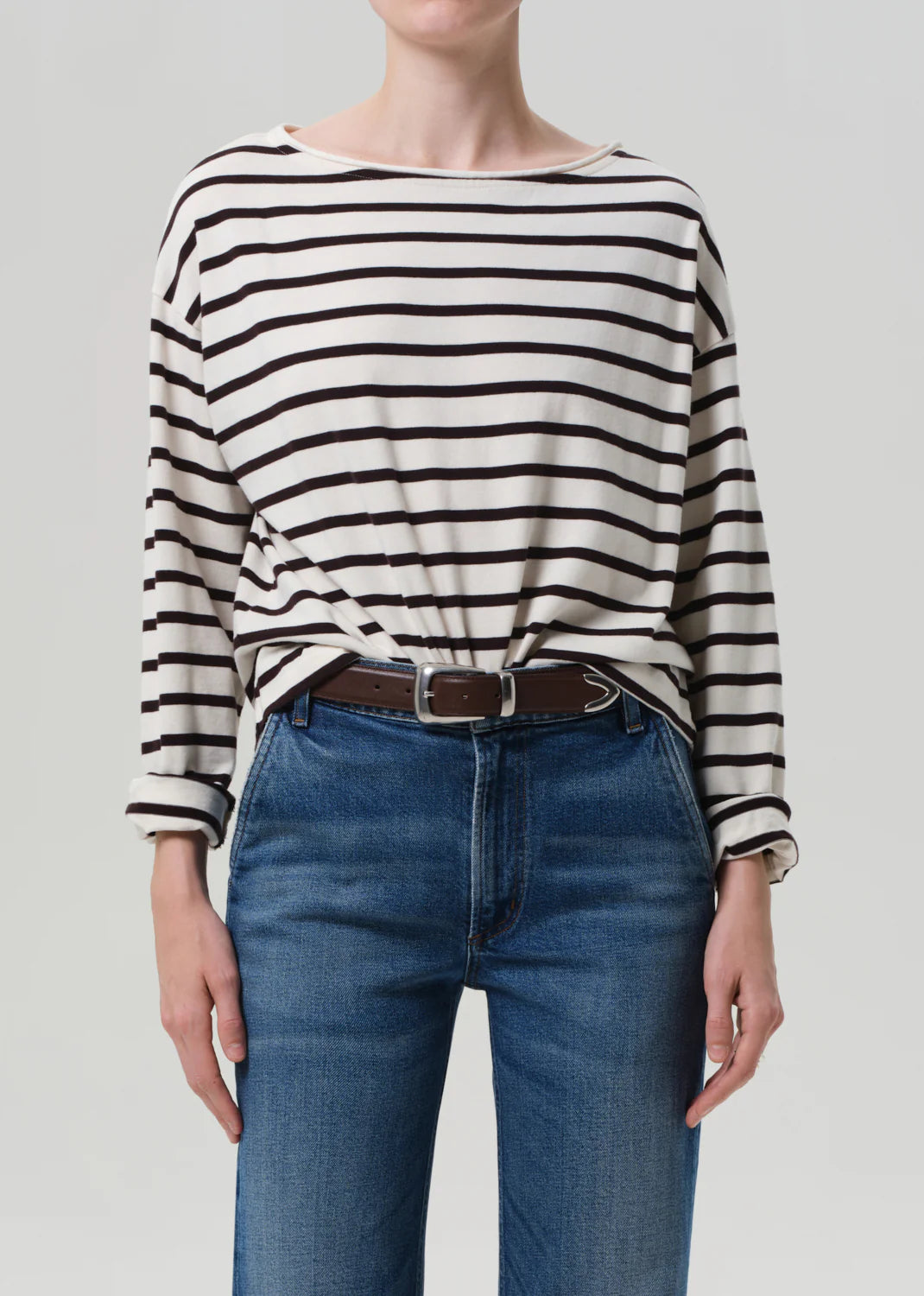 Citizens of Humanity Boat Neck Long Sleeve in Chocolate Stripe