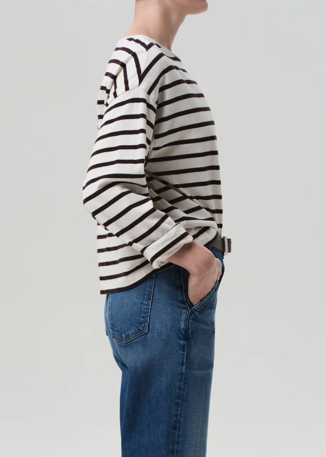 Citizens of Humanity Boat Neck Long Sleeve in Chocolate Stripe