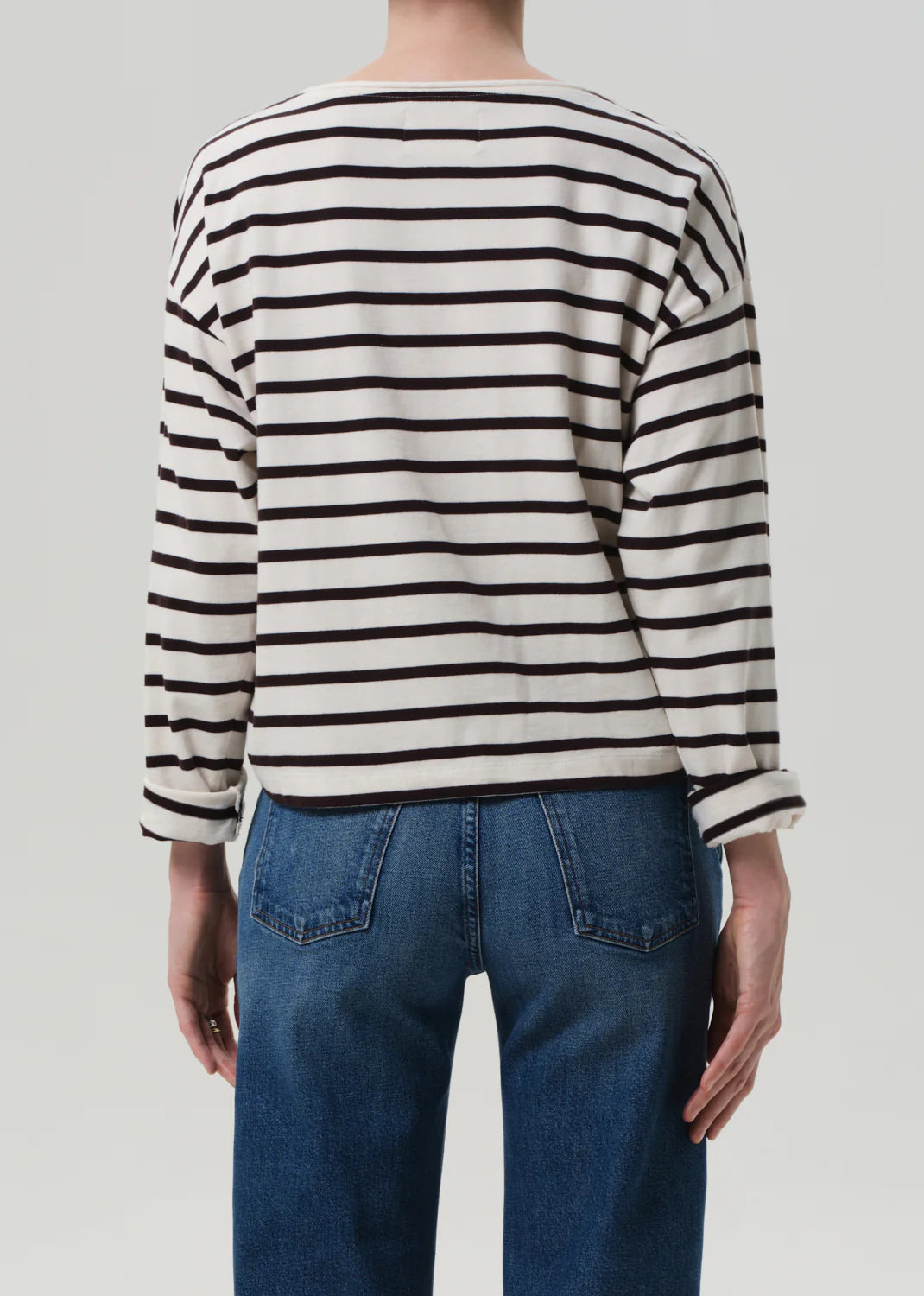 Citizens of Humanity Boat Neck Long Sleeve in Chocolate Stripe